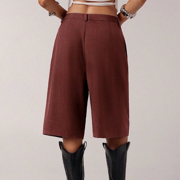 Burgundy brownish Casual Women's Minimalist Bermuda Shorts pants - Picture 3 of 7